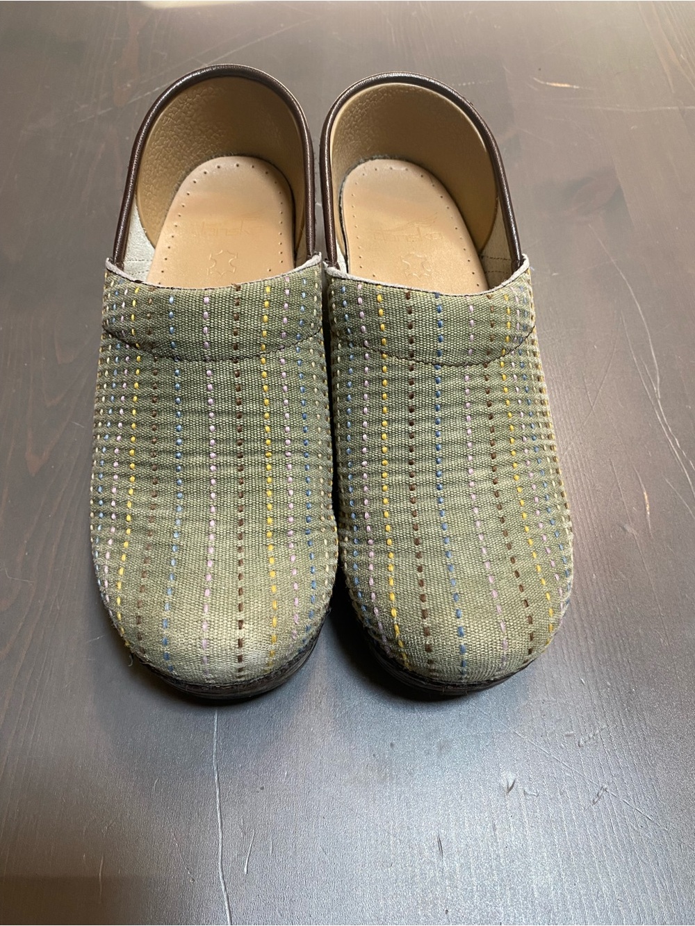Dansko Vegan Jute Pro Artisan Striped Canvas Clogs Size 39 US 8.5 9 Rocker Sole